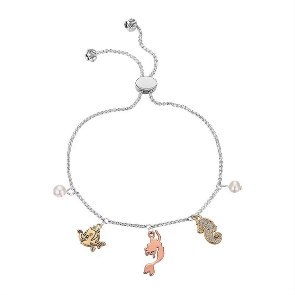 New! Disney's The Little Mermaid Tri-Tone Crystal Charm Adjustable Bracelet - Picture 4 of 5